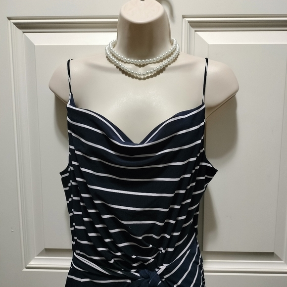 Ralph Lauren Size 14 Navy and White Maxi Dress- 100% Polyester - Picture 4 of 9